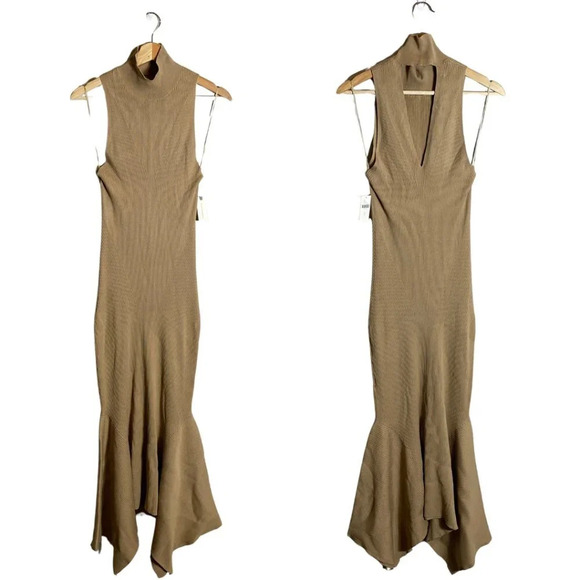 NWT Anthropologie Mock Neck Midi Dress Women's Small Cedar Tan Sleeveless Knit - Picture 5 of 16
